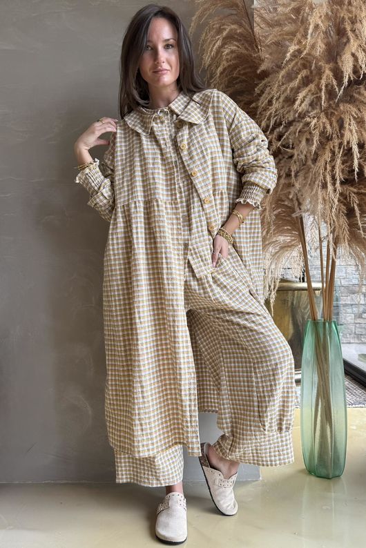 Annie Gingham Peter Pan Frock Coat Mustard